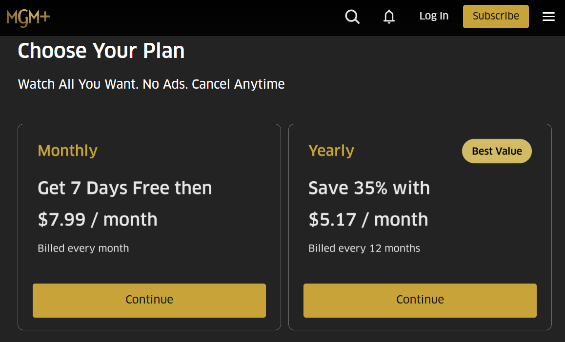 MGM Plus pricing on August 21, 2026