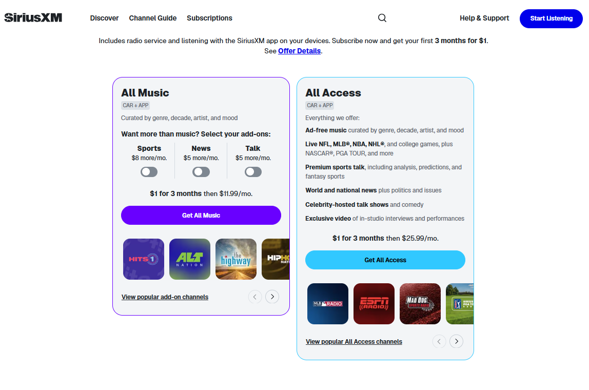 SiriusXM pricing on August 14, 2026