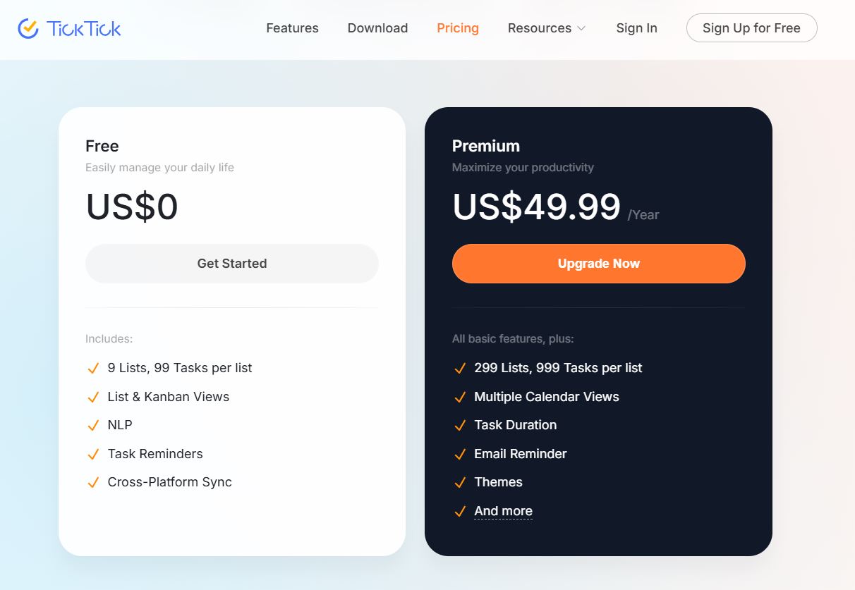 TickTick pricing on August 12, 2026