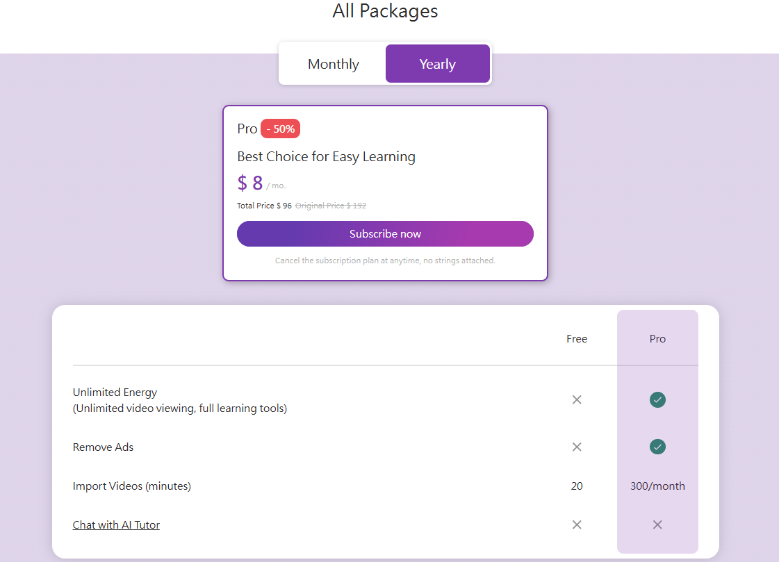 VoiceTube pricing on August 13, 2026