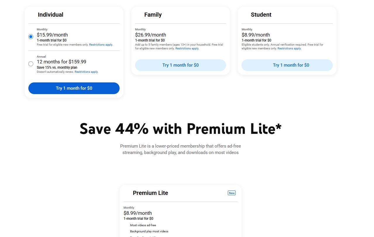 YouTube Premium pricing on August 13, 2026