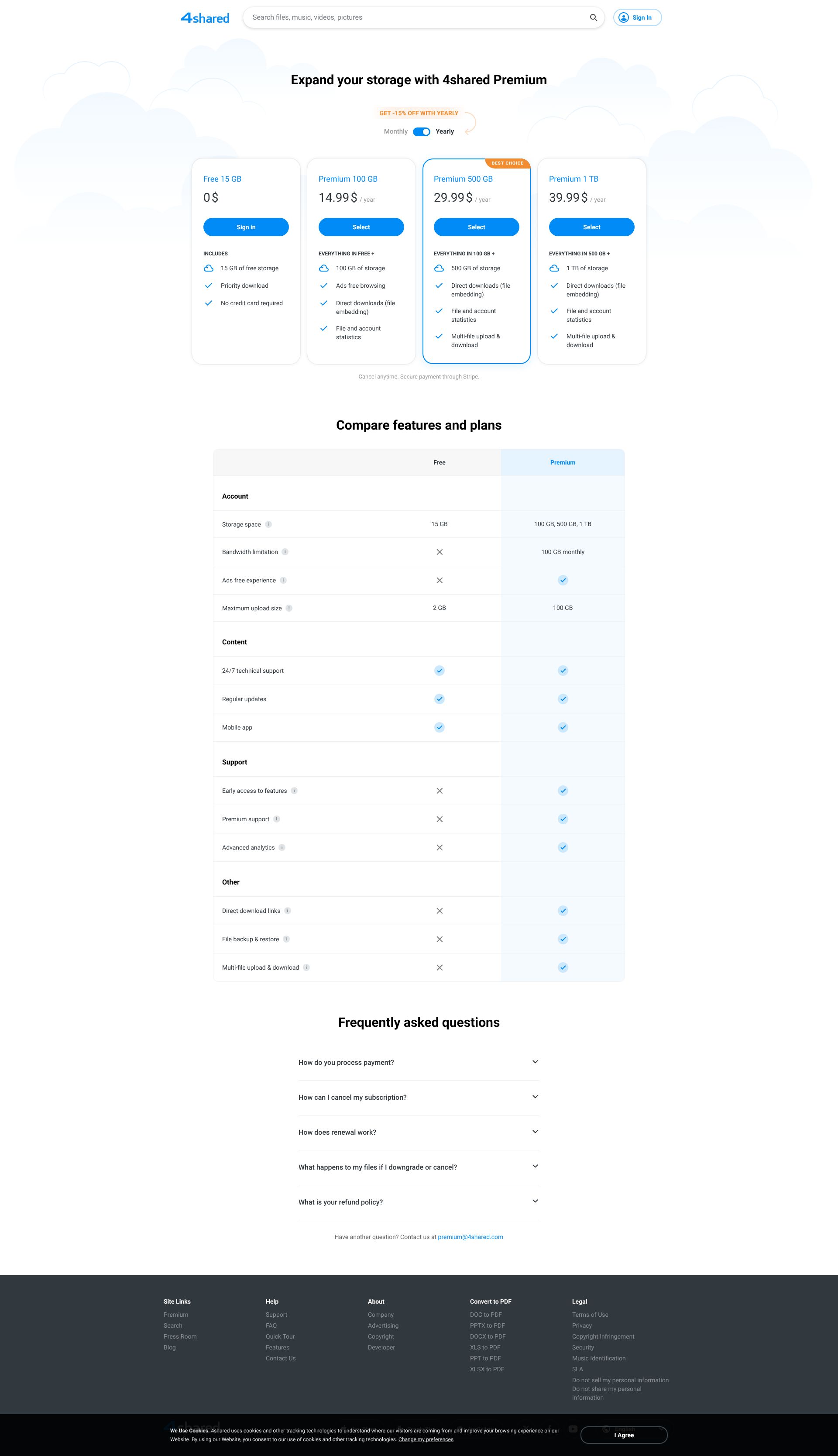 4shared pricing on September 7, 2026