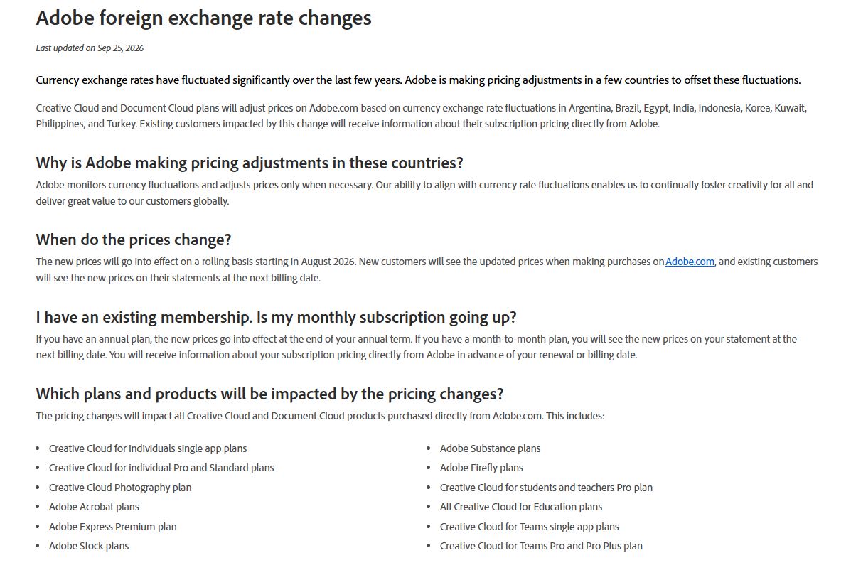 Adobe Creative Cloud pricing changes discussion image
