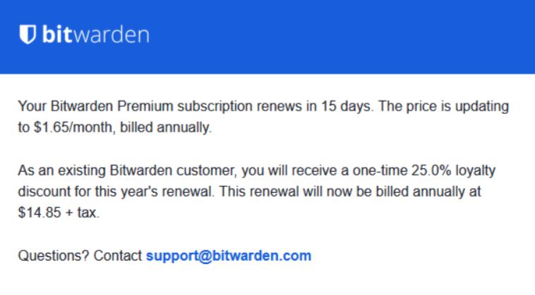 Bitwarden pricing changes discussion image
