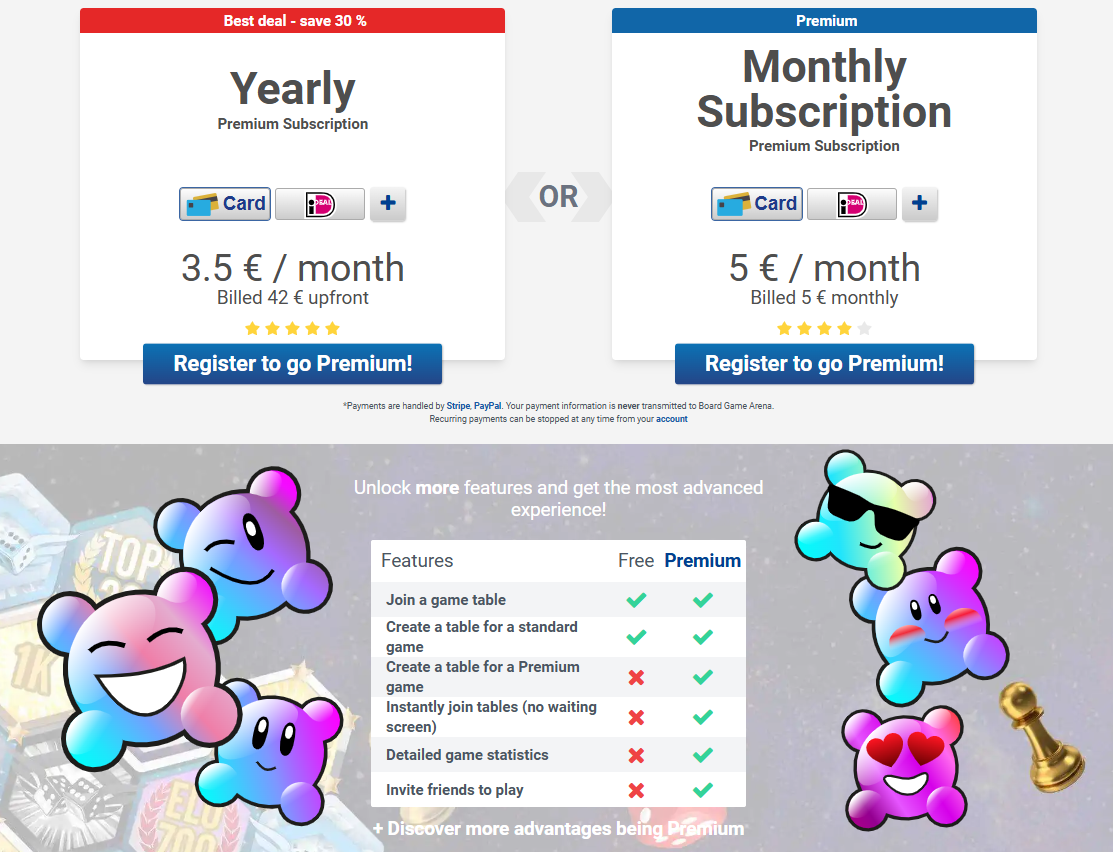 Board Game Arena Premium pricing on September 21, 2026