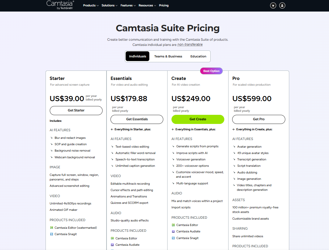 Camtasia pricing on September 21, 2026