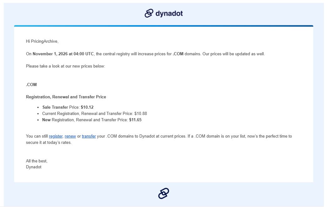 Dynadot Domain pricing changes discussion image