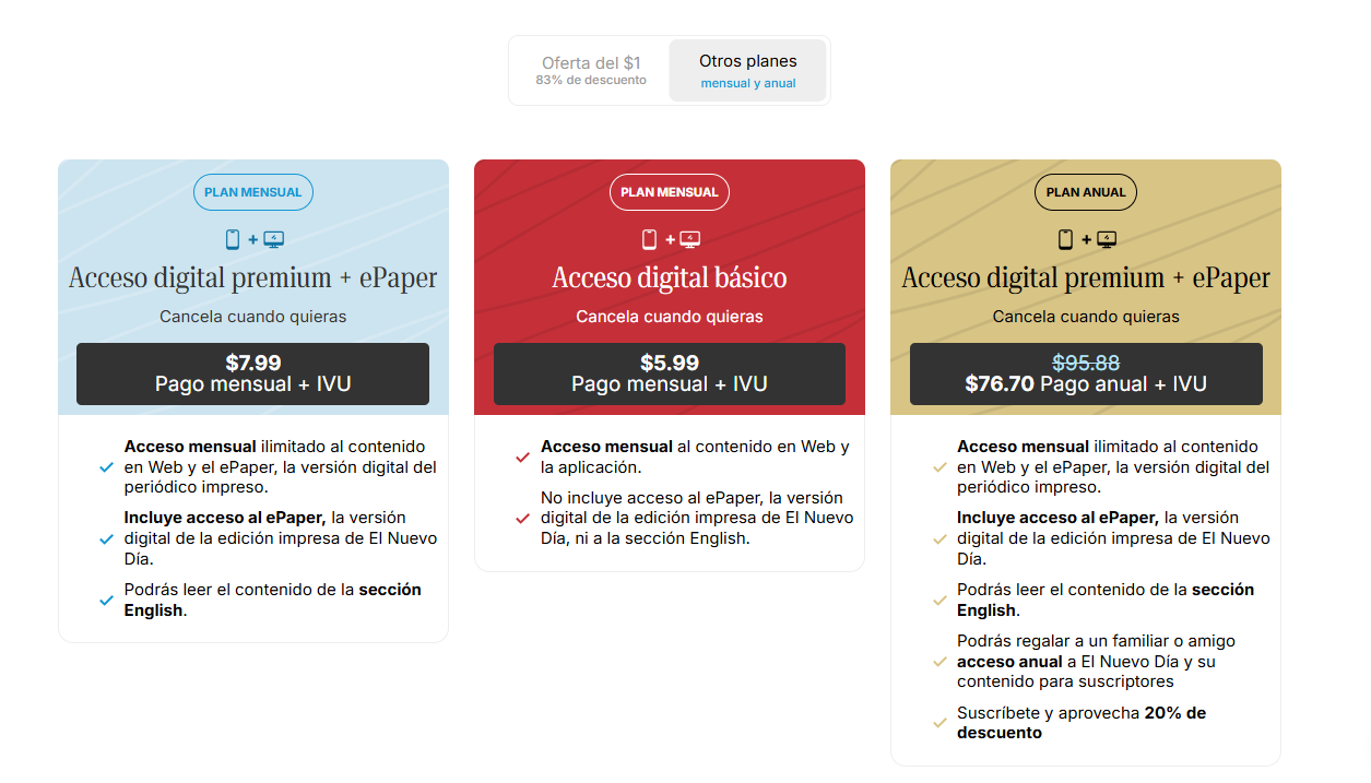 El Nuevo Dia Subscription pricing on September 14, 2026