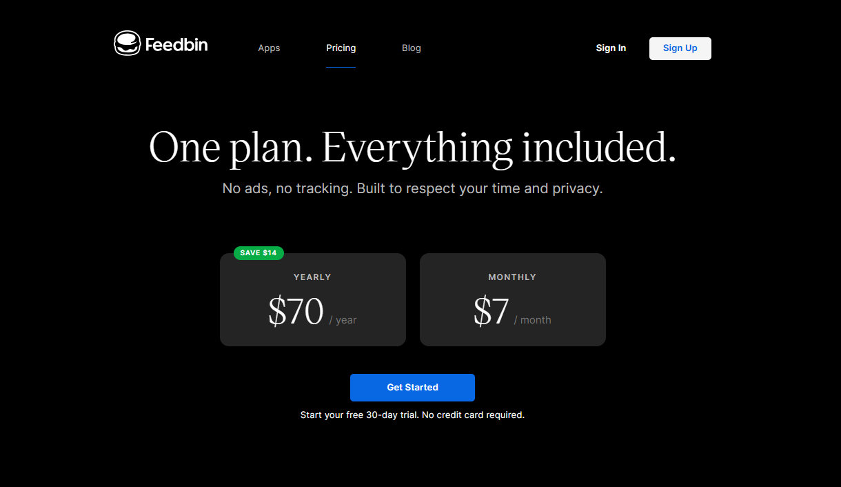 Feedbin pricing on September 14, 2026