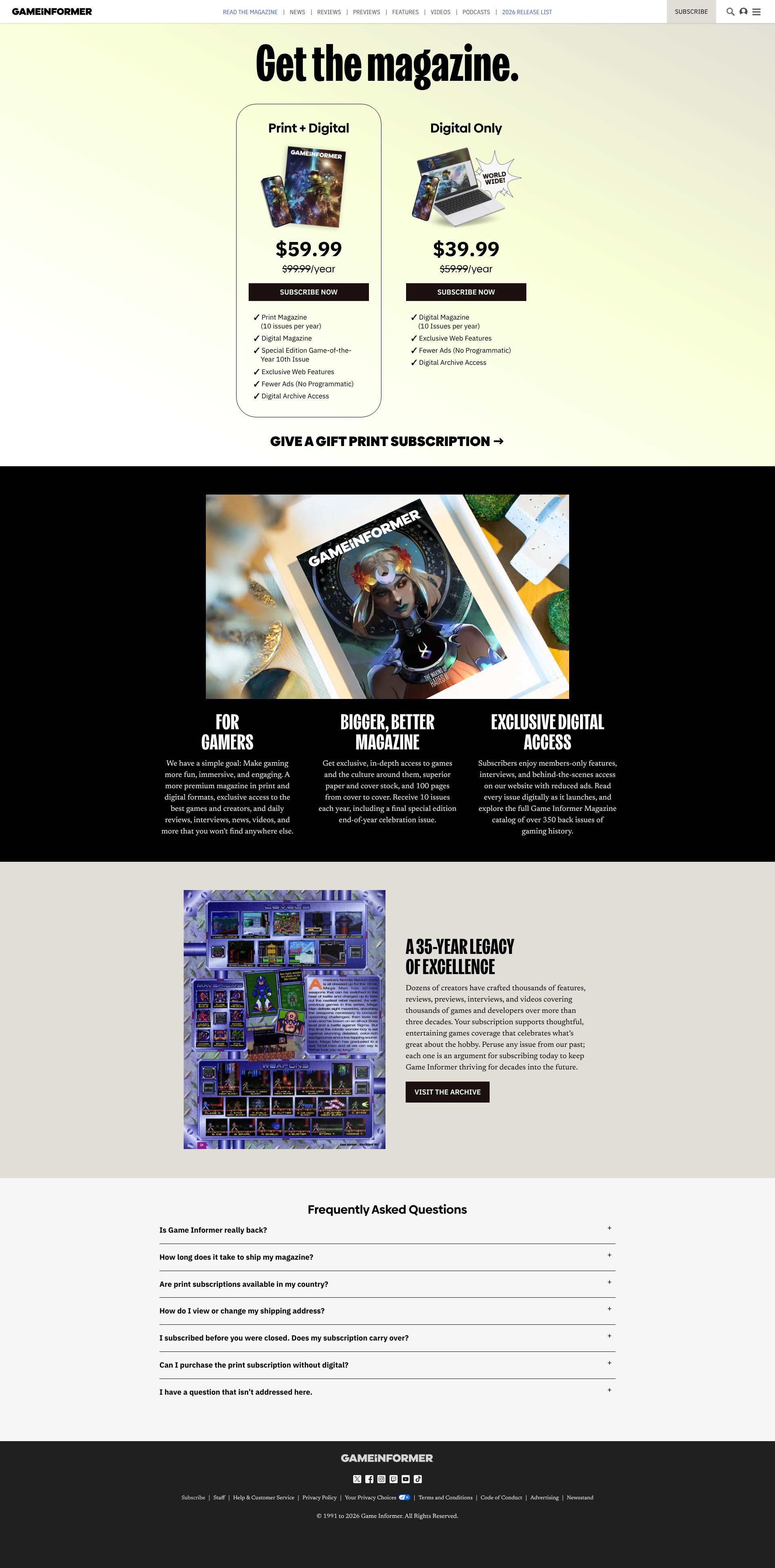 Game Informer Subscription pricing on September 12, 2026