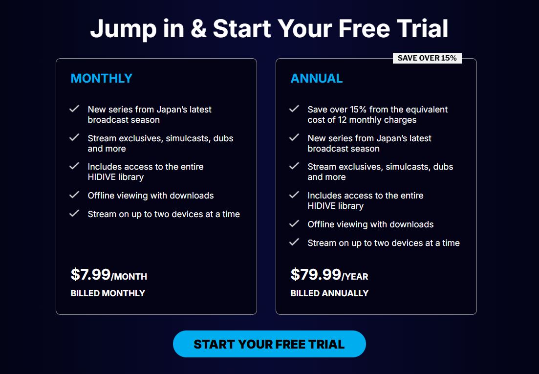 HIDIVE pricing on September 10, 2026