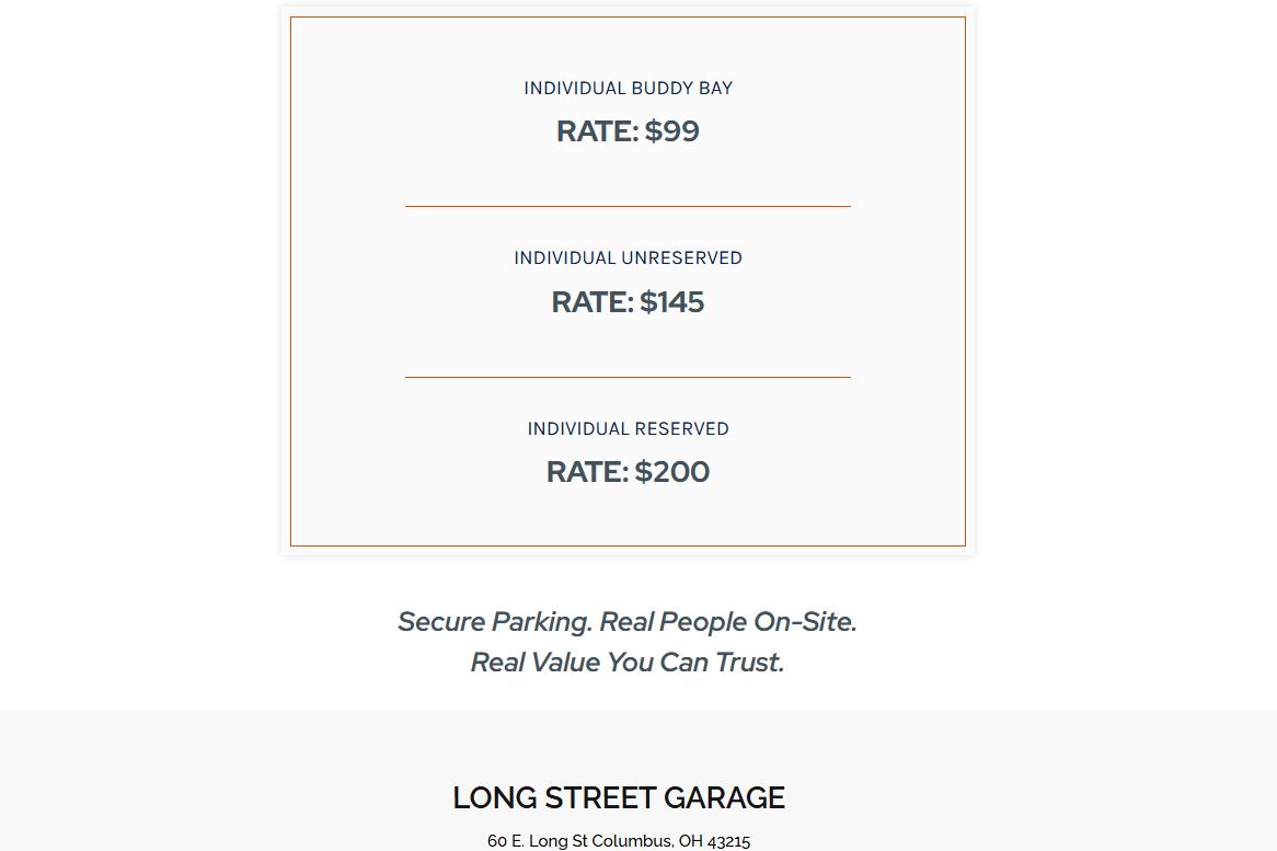 Long Street Garage Parking pricing on September 2, 2026