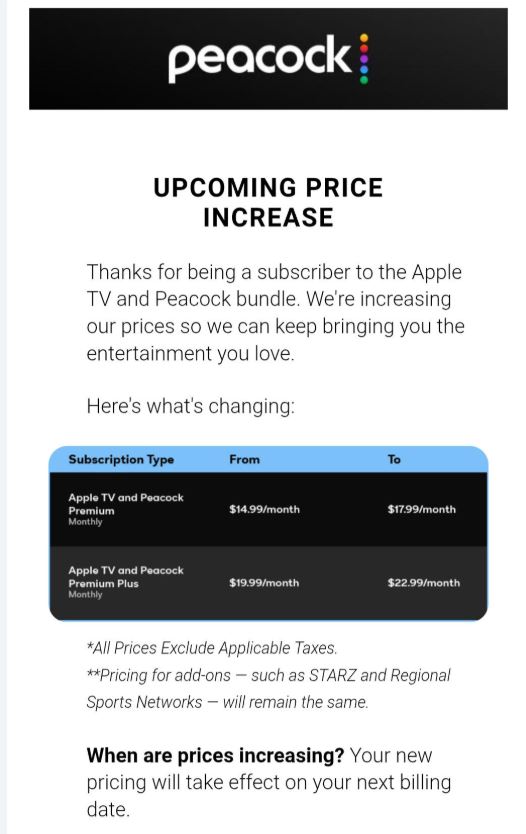 Peacock pricing changes discussion image