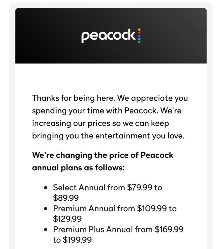 Peacock pricing changes discussion image