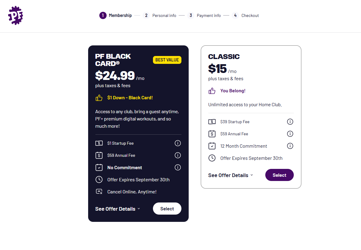 Planet Fitness Membership pricing on September 22, 2026