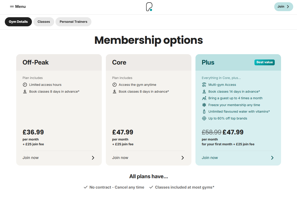 PureGym Membership pricing on September 22, 2026