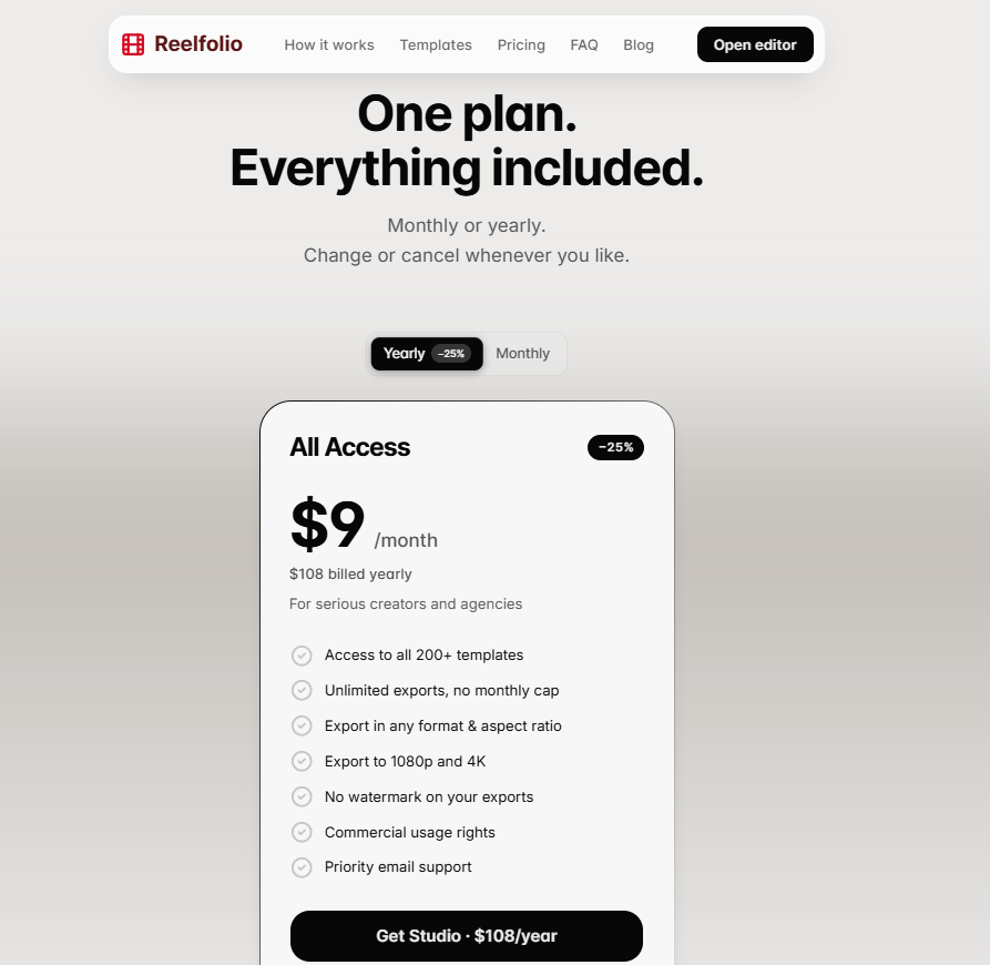 Reelfolio pricing on September 15, 2026