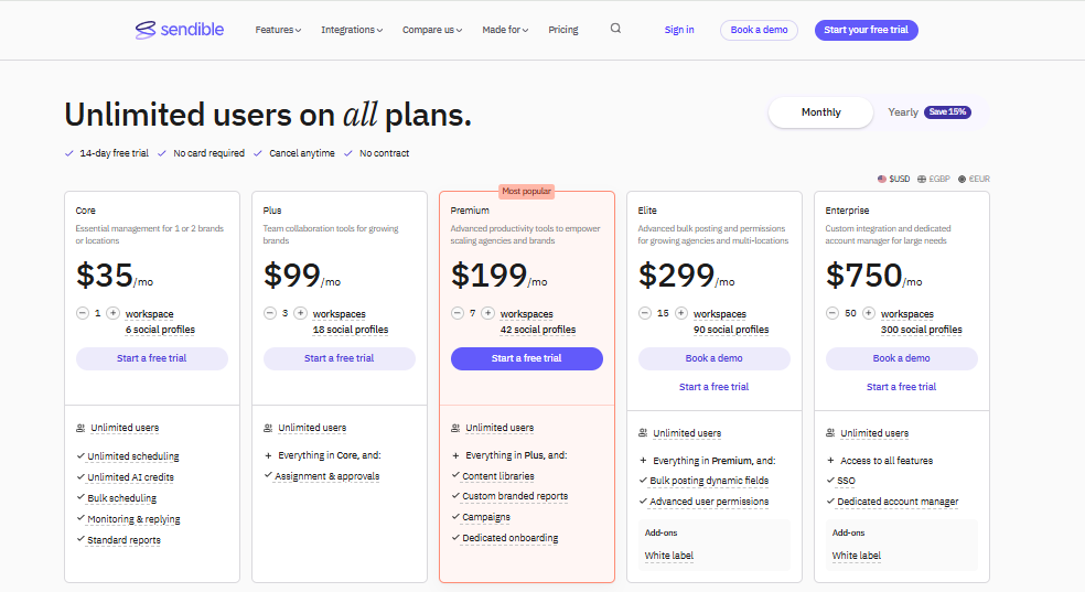 Sendible pricing on September 13, 2026