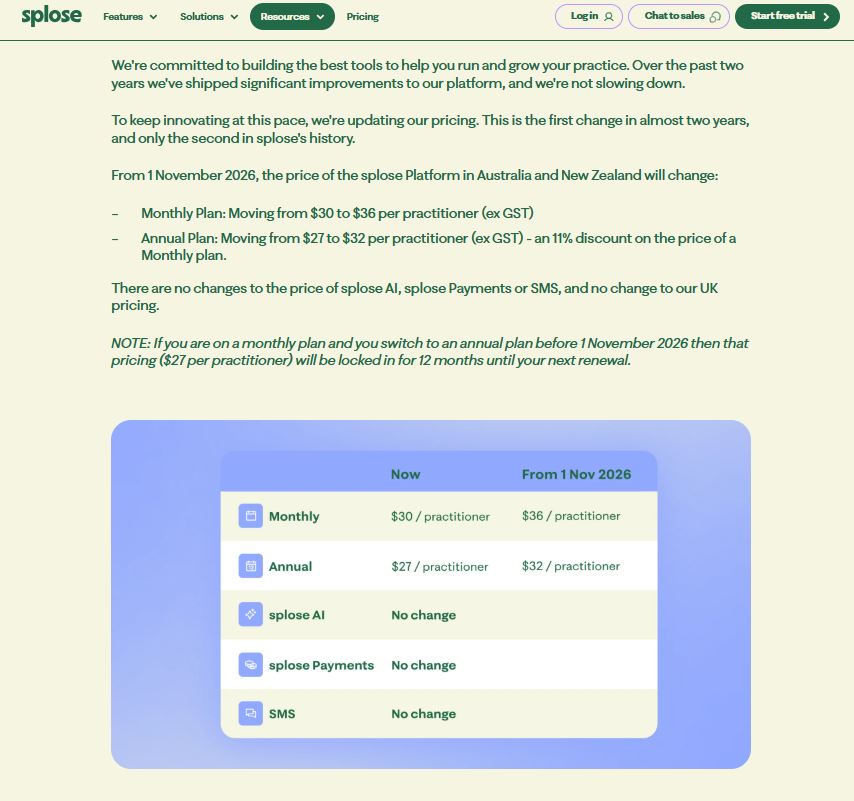 splose pricing changes discussion image