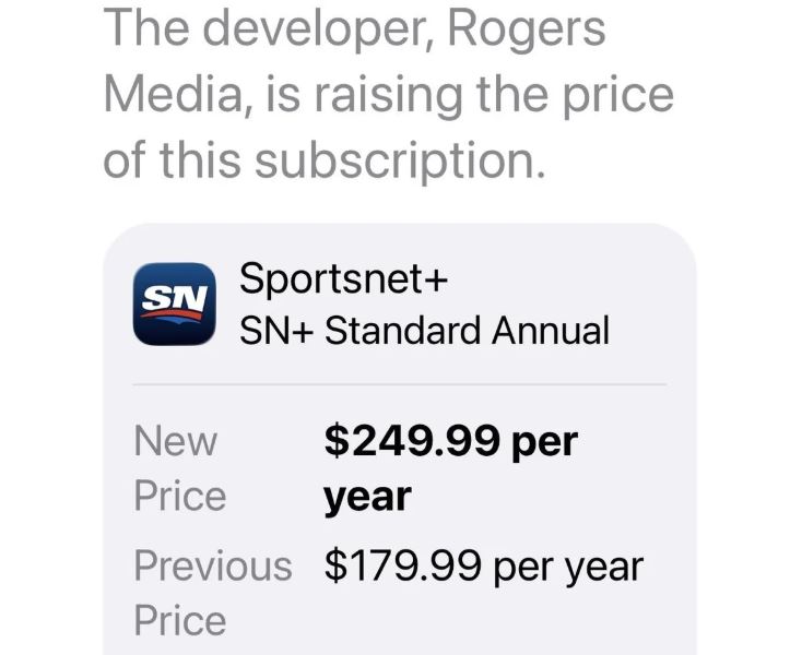 Sportsnet Plus pricing changes discussion image