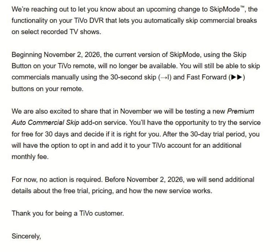 TiVo Subscription pricing changes discussion image