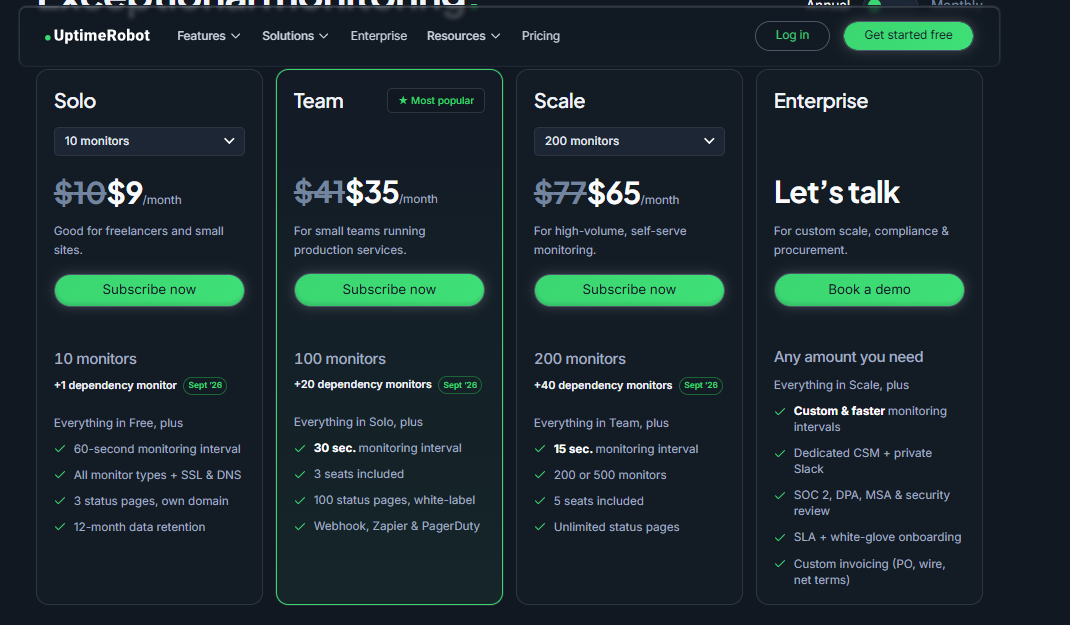 UptimeRobot pricing on September 2, 2026