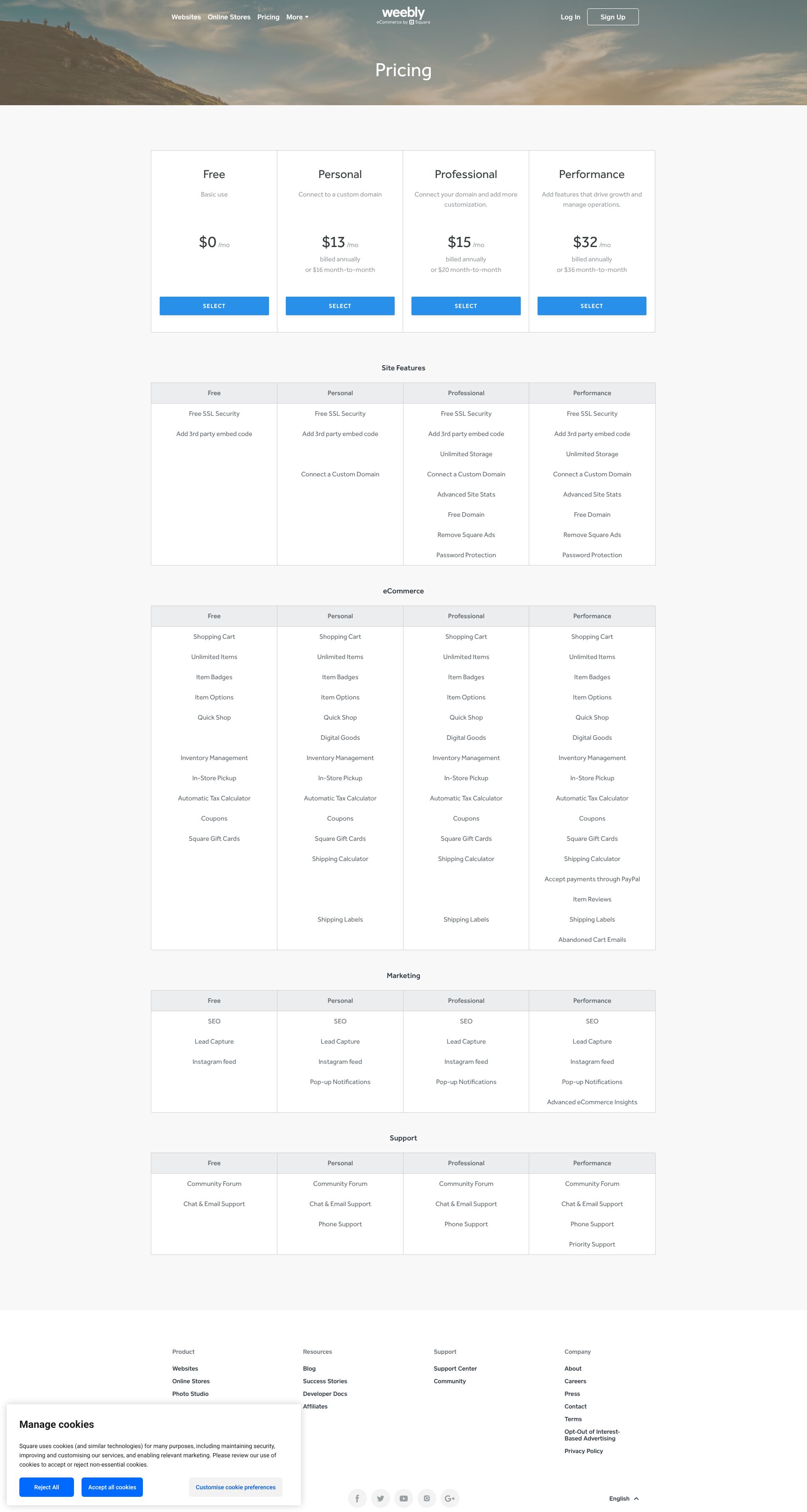 Weebly pricing on September 5, 2026
