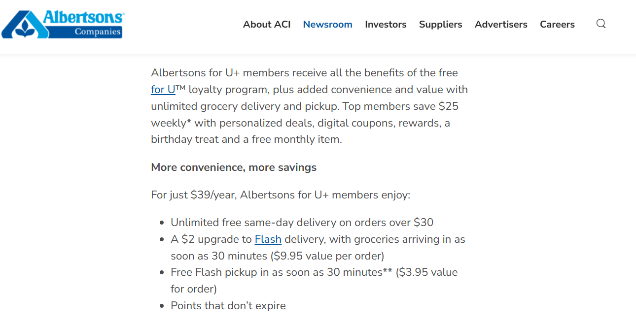 Albertsons Subscription pricing on October 26, 2026