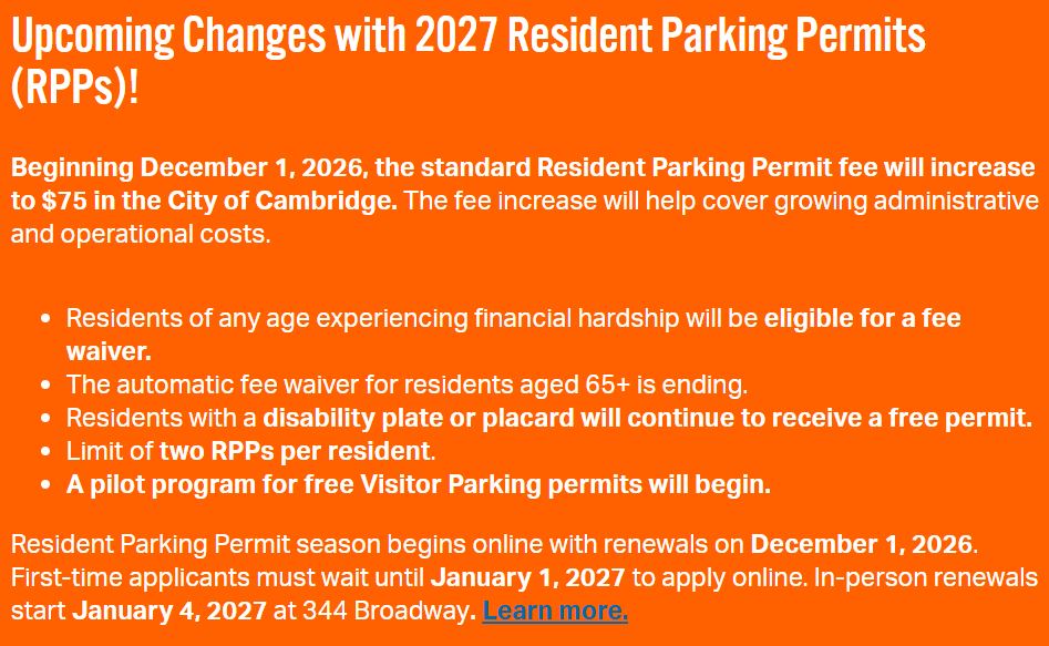 Cambridge MA Permit pricing changes discussion image