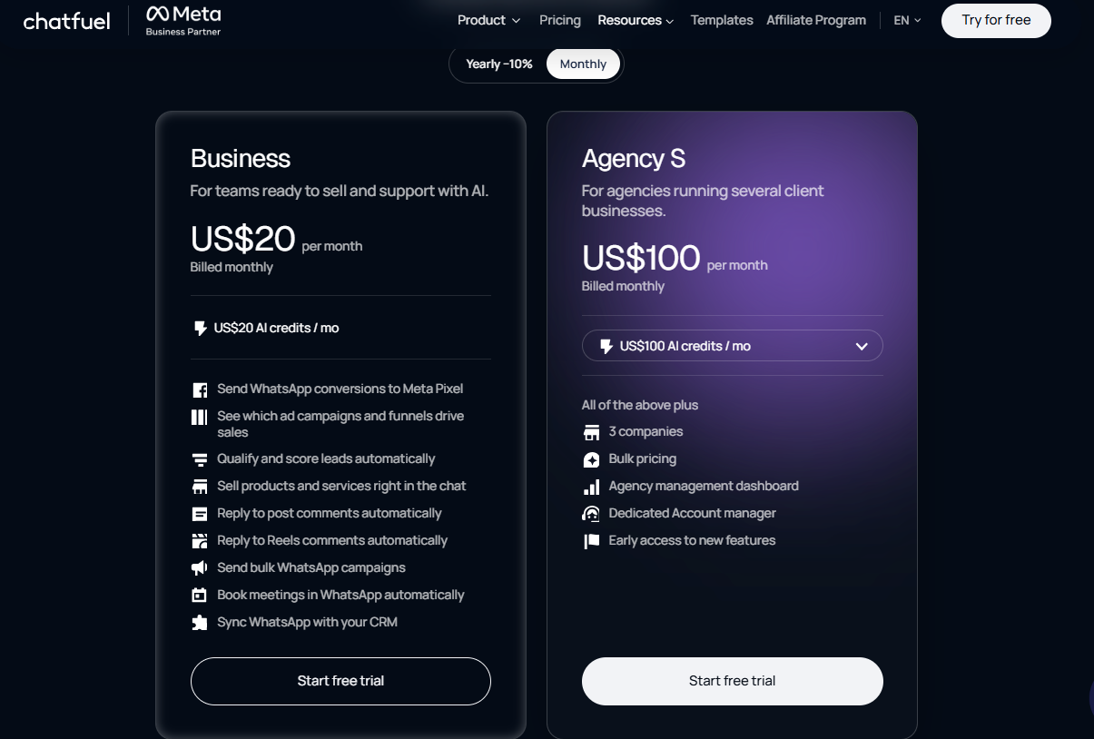 Chatfuel pricing on October 1, 2026