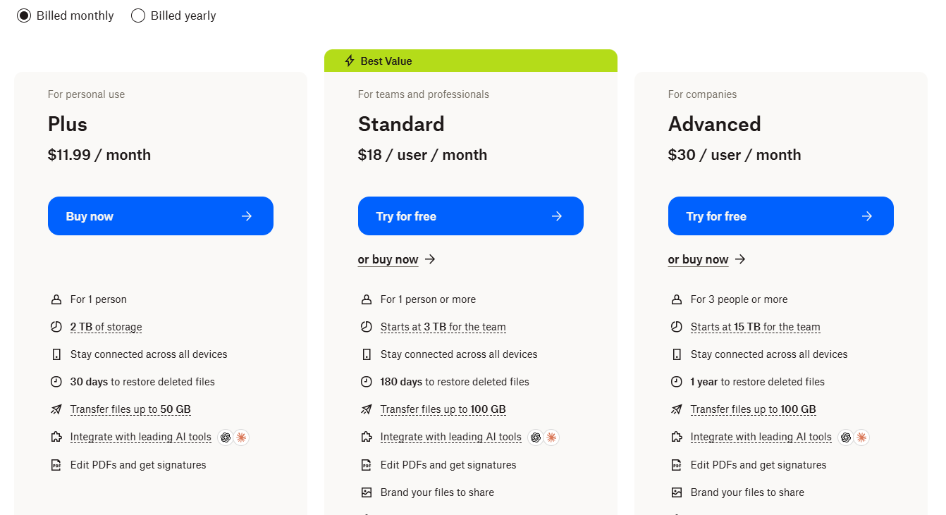 Dropbox pricing on June 20, 2026