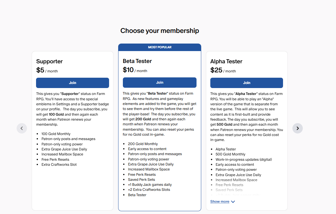 Farm RPG Subscription pricing on October 13, 2026