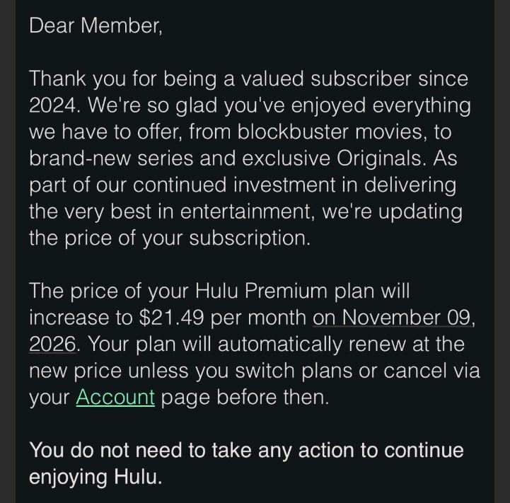 Hulu Subscription pricing changes discussion image