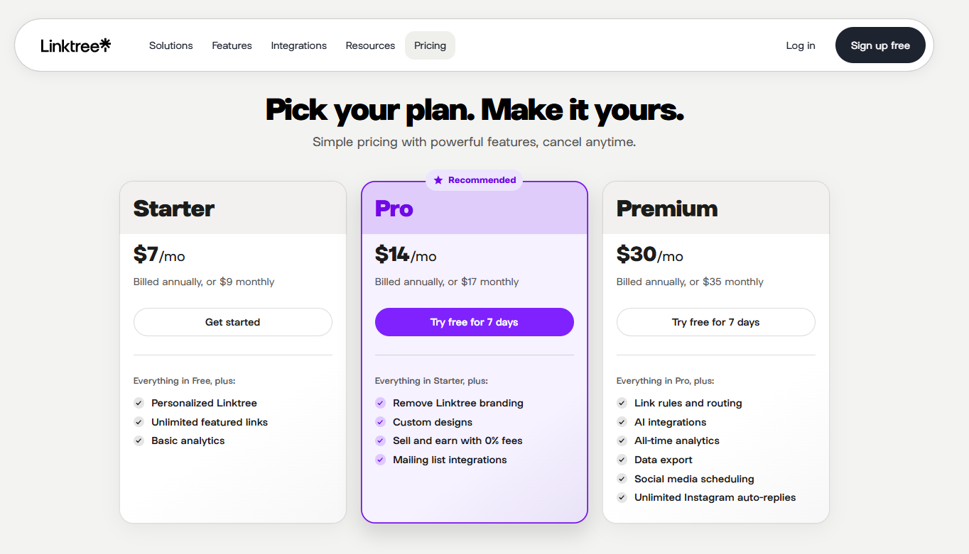 Linktree pricing on October 22, 2026