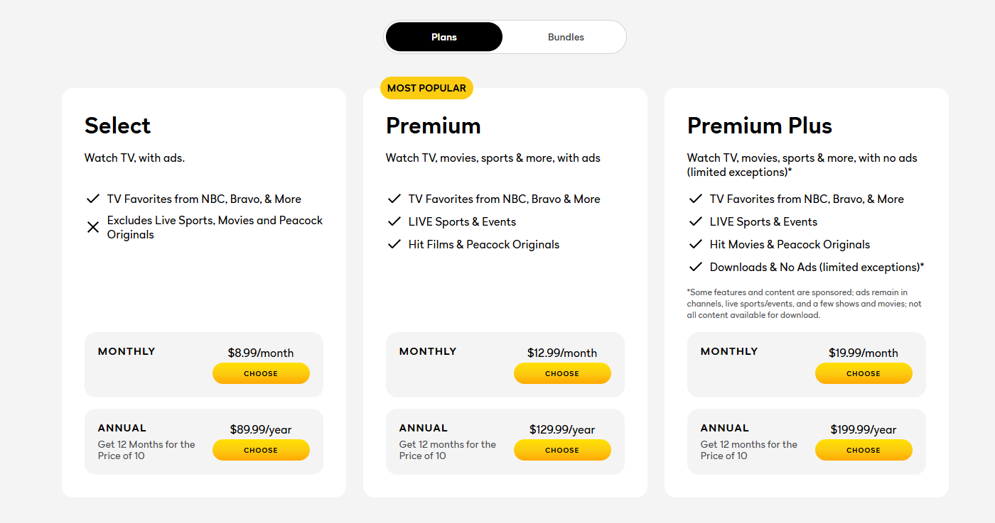 Peacock pricing on October 19, 2026