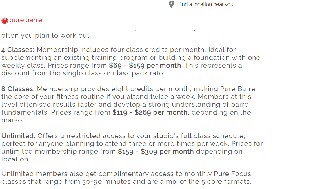 Pure Barre Membership pricing on October 1, 2026