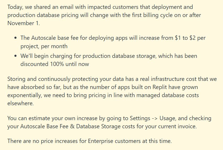 Replit pricing changes discussion image