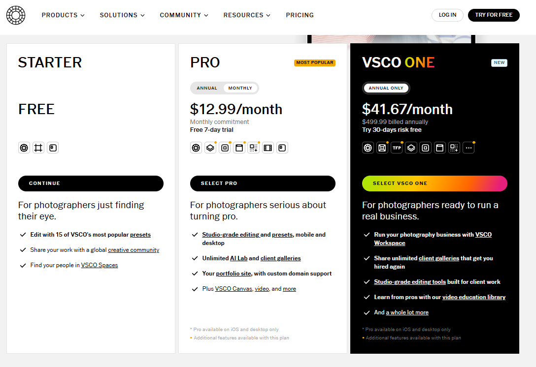 VSCO Subscription pricing on October 16, 2026